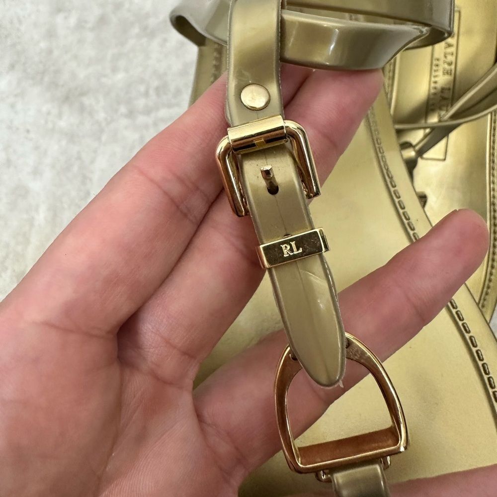 ⛔️SOLD⛔️NEW Ralph Lauren Collection Gold Jelly Strappy Horse bit Thong Buckl - Picture 7 of 9